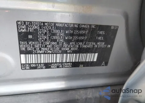 2021 Toyota Rav4 Hybrid Xle from USA, damaged, VIN 2T3RWRFV3MW125539